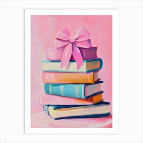 Stack Of Books With A Pink Bow 1 Art Print