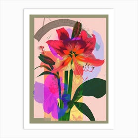 Amaryllis 7 Neon Flower Collage Art Print