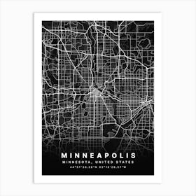 Minneapolis Minnesota USA Black Map Poster