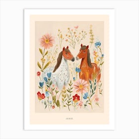 Folksy Floral Animal Drawing Horse 2 Poster Art Print