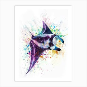 Manta Ray Colourful Watercolour 1 Art Print