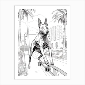 Doberman Pinscher Dog Skateboarding Line Art 1 Art Print