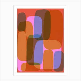 Bold Contemporary Mid Century Geometric Shapes in Orange and Purple Lavender Art Print