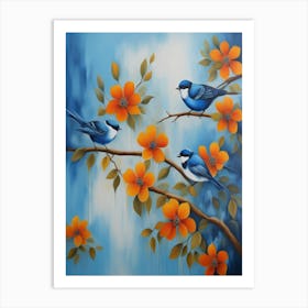 Blue Birds On A Branch Art Print