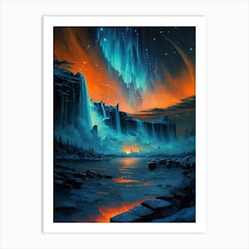 Niagara Falls at Night - Blue and Orange Art Print