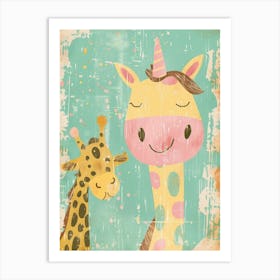 Giraffe & Unicorn Pastel Storybook Style 4 Art Print