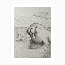 Walrus With Umbrella Art Print