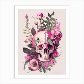 Skull With Floral Patterns 3 Pink Botanical Art Print