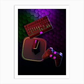 Gamer 3D - synthwave retrowave vaporwave 1 Art Print