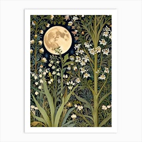 William Morris Style Moonlight In The Woods Art Print