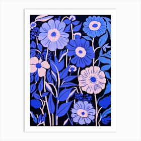 Blue Flower Illustration Asters 5 Art Print