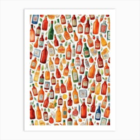 Assorted Hot Sauce Bottles with Unique Labels Art Print