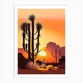 Joshua Trees At Dawn In Desert Vintage Botanical Line Drawing  (3) Art Print
