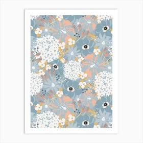 Shimmering Mixed Summer Floral Ice Peach Art Print