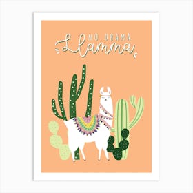 Cute Llamma With Cactus Art Print