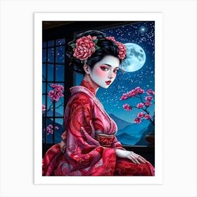 Geisha Girl At Night Art Print