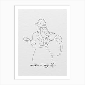 Music Is My Life Monoline Asthetic Mnimalist Drawing Art Print