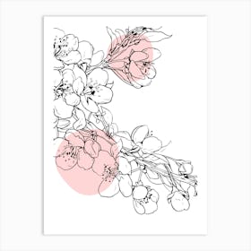 Cherry Blossoms Flower One Line Art Minimalist Illustration Art Print
