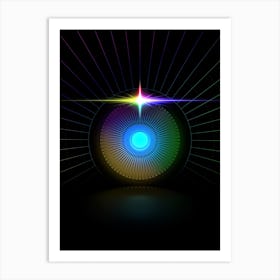 Neon Geometric Glyph in Candy Blue and Pink with Rainbow Sparkle on Black n.0138 Art Print