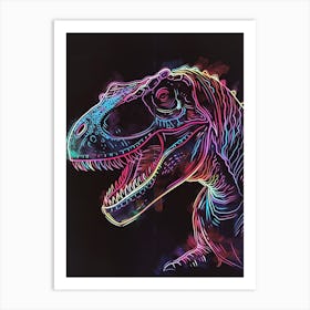 Neon Dinosaur Blue Pink Portrait Art Print