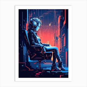 Futuristic Girl In A Chair, Cyberpunk Art Print
