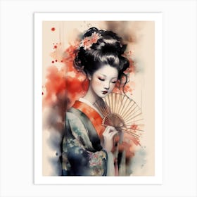 Beautiful Geisha with Fan Art Print
