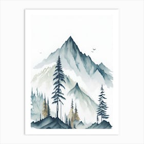 Mountain And Forest In Minimalist Watercolor Vertical Composition 135 Art Print