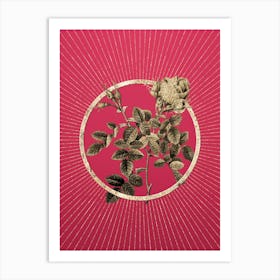 Gold Dwarf Damask Rose Glitter Ring Botanical Art on Viva Magenta n.0152 Art Print