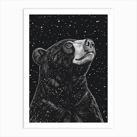 Malayan Sun Bear Looking At A Starry Sky Ink Illustration 1 Art Print
