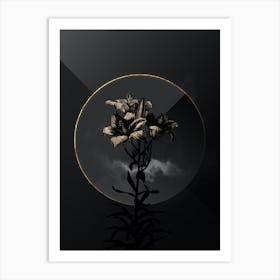 Shadowy Vintage Fire Lily Botanical on Black with Gold n.0180 Art Print