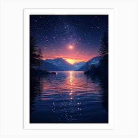 Night Sky Over Lake 7 Art Print