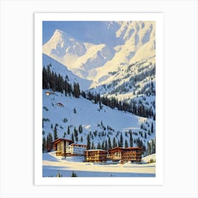 Stubaier Gletscher, Austria Ski Resort Vintage Landscape 1 Skiing Poster Art Print