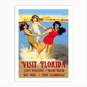 Florida, Three Girls On A Beach Art Print
