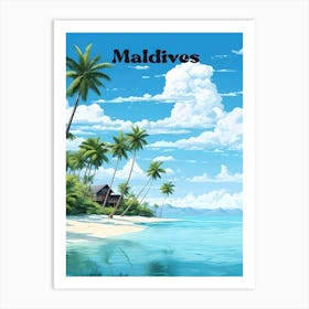 Maldives Island Vacation Modern Travel Illustration Art Print