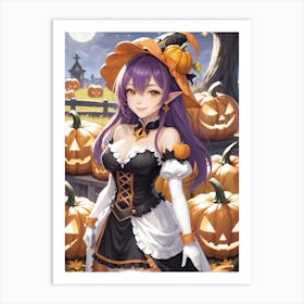 Sexy Girl With Pumpkin Halloween Painting (6) Art Print