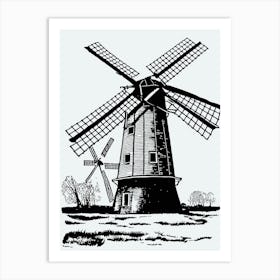 Windmill Drawing Structure Old Vintage Netherlands Medieval Woodcut Etching Art Print