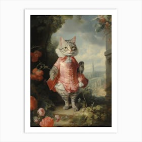 Medieval Cat Wondering Through A Garden 2 Art Print