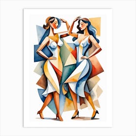 Two Women Dancing Watercolor Painting Art Print