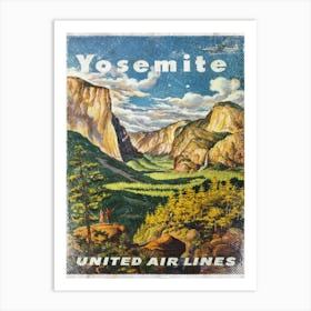 Vintage Travel Poster ― Yosemite United Airlines Art Print