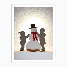 Children Making A Snowman Art Print