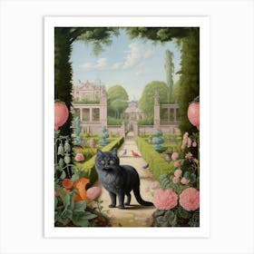 Black Cat In A Medieval Garden Rococo Style Art Print