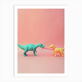 Pastel Toy Dinosaur & A Dog Art Print