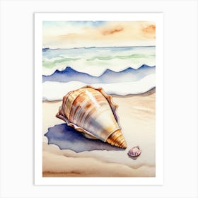 Seashell on the beach, watercolor painting 3 Art Print