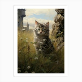 Cat In Front Of A Medieval Castle 2 Art Print