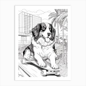 Bernese Mountain Dog Skateboarding Line Art 3 Art Print