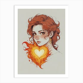 Girl With A Fire Heart Art Print