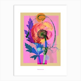 Ranunculus 2 Neon Flower Collage Poster Art Print