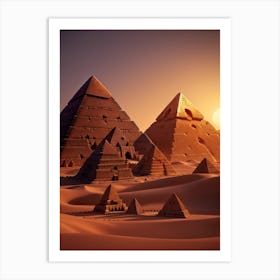 3d Animation Style Gothic Ancient Egyptian 3 Pyramids During S 0 Art Print