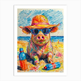 Pig On The Beach 2 Art Print