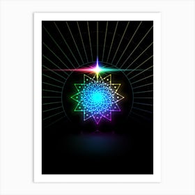 Neon Geometric Glyph in Candy Blue and Pink with Rainbow Sparkle on Black n.0151 Art Print